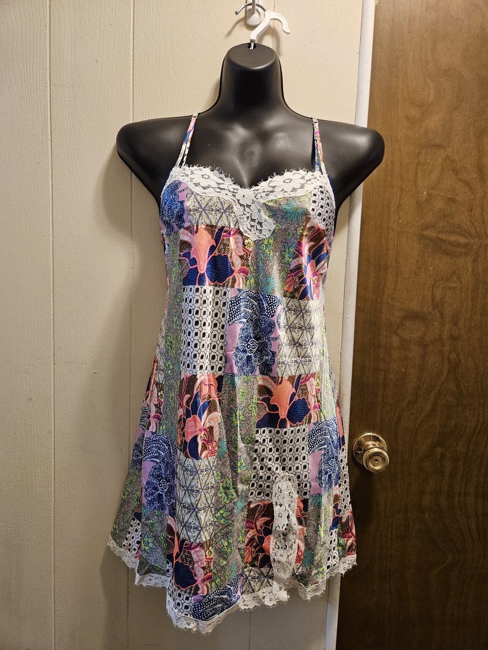 Victoria's Secret Multicolor Floral Patchwork Lace-Trim Chemise